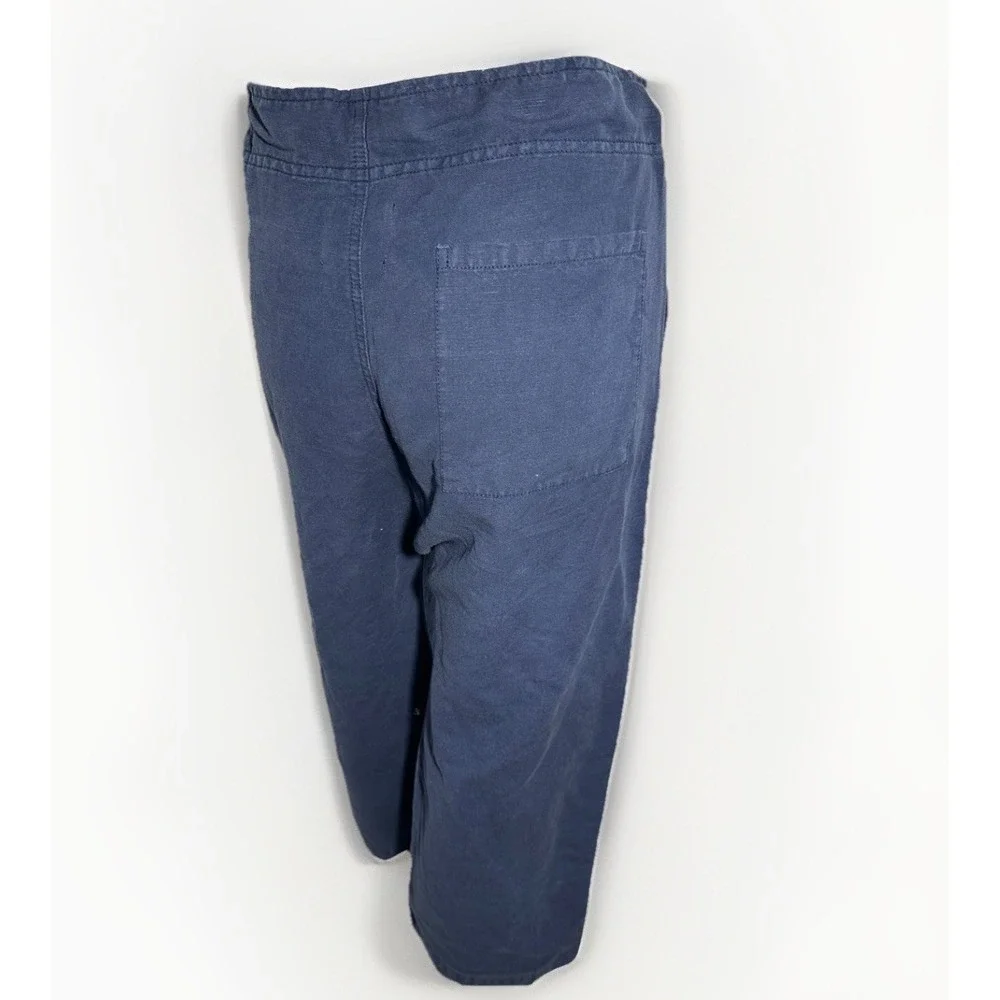 NSF Navy Blue Paperbag Waist Cropped Linen Blend Wide Legs Pants Size S/M New